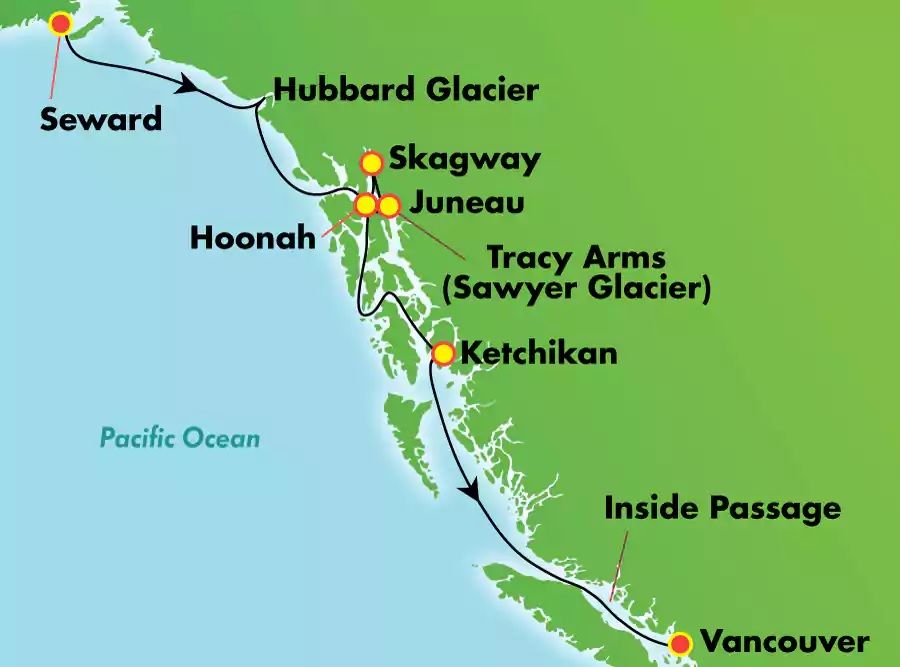 11-Day Anchorage Denali Express - Southbound Cruisetour Itinerary Map