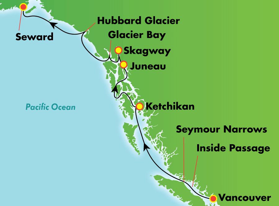 11-Day Fairbanks Denali Express - Northbound Cruisetour Itinerary Map